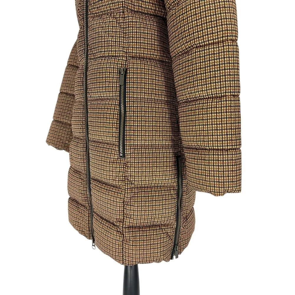 C-RO‎ Denmark Houndstooth 2-Way Stretch Puffer Coat with Faux Fur Hood Size 4